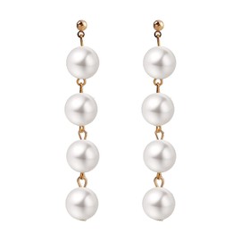 Long Pearl Statement Earrings Pearl Tassel Drop Dangle Earring Boho Chandelier Pearl Chain Earrings for Women Bridal Pearl Cluster Jewelry (B-Long Pearl Beaded Gold)