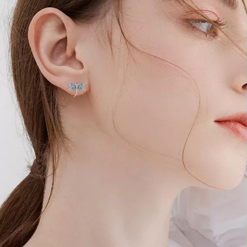 Dragonfly Earrings 925 Sterling Silver Turquoise Dragonfly Stud Earrings Animal