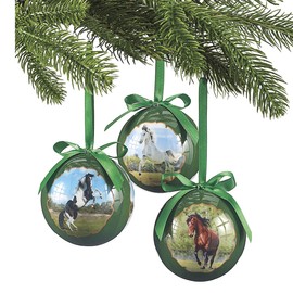 SAGEFINDS at Liberty Horse Ornaments | Set of 6 | Christmas Tree Holiday Balls | Break-Resistant | Hanging Ribbons Included | Gift Boxed | 3” Diameter