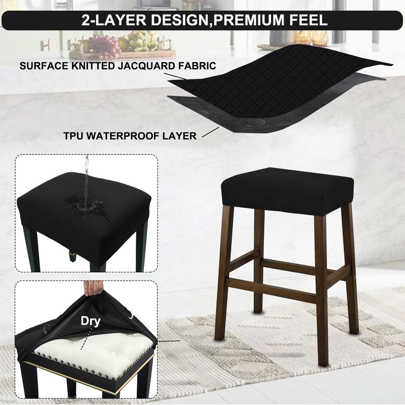 NeColorLife Rectangle Bar Stool Covers,Stretch Waterproof Saddle Seat Covers for