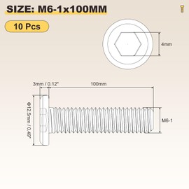 METALLIXITY Flat Head Hex Socket Cap Screws Bolts(M6-1x100) 10Pcs, 304 Stainless Steel Hex Socket Furniture Bolts Screws - for Furniture Woodworking Project, Silver Tone