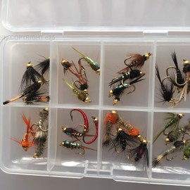 BestCity Fly Fishing Flies NYMPH BEAD HEAD selection 32 Flies for trout fishing supplied with FREE clip shut fly box #341