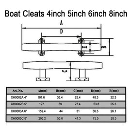 Boat Cleats 4 inch/5 inch/6 inch/8 inch Marine Dock Cleats Stainless Steel Boat Rope Cleat with Fasteners for Marine, Deck, Nautical Décor