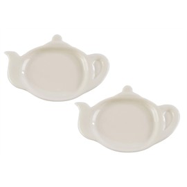 HOME-X White Porcelain Tea Bag Holder, Teapot Coaster for Tea Bag, Cute Spoon Rest, Set of 2, each 5" L x 3" W x ½ " H, White