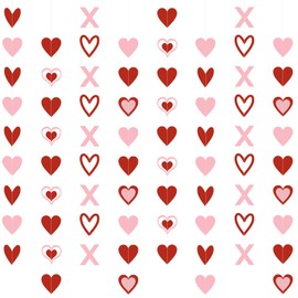 FINDRICH 8Pcs Heart Garland Red & Pink, Valentines Day Decorations, Valentine's Day Garlands Valentines Hanging Heart Garland Decorations for Wedding, Engagement, and Home Decor Happy Valentines Day Decoration