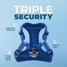Best Pet Supplies Voyager Adjustable Dog Vest Harness Breathable No Pull Harness for Small, Medium, Large Dogs, Harness for Walking, Jogging, Easy Step-in, Reflective Stripes - Royal Blue, L