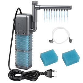 EXLECO Aquarium Filter 9 W 800 L/H 1.1 m Aquarium Internal Filter with 2 Replacement Sponges, Adjustable Aquarium Filter for Small Tank 20-50 L, Aquarium Filter Pump Sponge Filter for Aquariums with