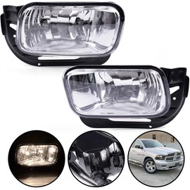 G-PLUS Bumper Fog Lights Compatible with Dodge Ram 1500 2009-2012 / Dodge 2010-2018 Ram 2500 3500 Clear Lens Driving Lamps w/Bezel + H10 12V 42W Halogen Bulbs