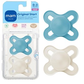 MAM Original Start - Chupetes de bebé mate para 0-3 meses, pezón de silicona sin BPA, fácil de limpiar, ideal para bebés recién nacidos, desarrollado con expertos médicos, 2 unidades de Binkies con
