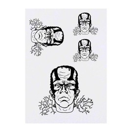 4 x 'Frankenstein's Monster' Temporary Tattoos - Water Resistant, Skin-Safe, Non-Toxic Transfers, Mixed Sizes (TO00008505)
