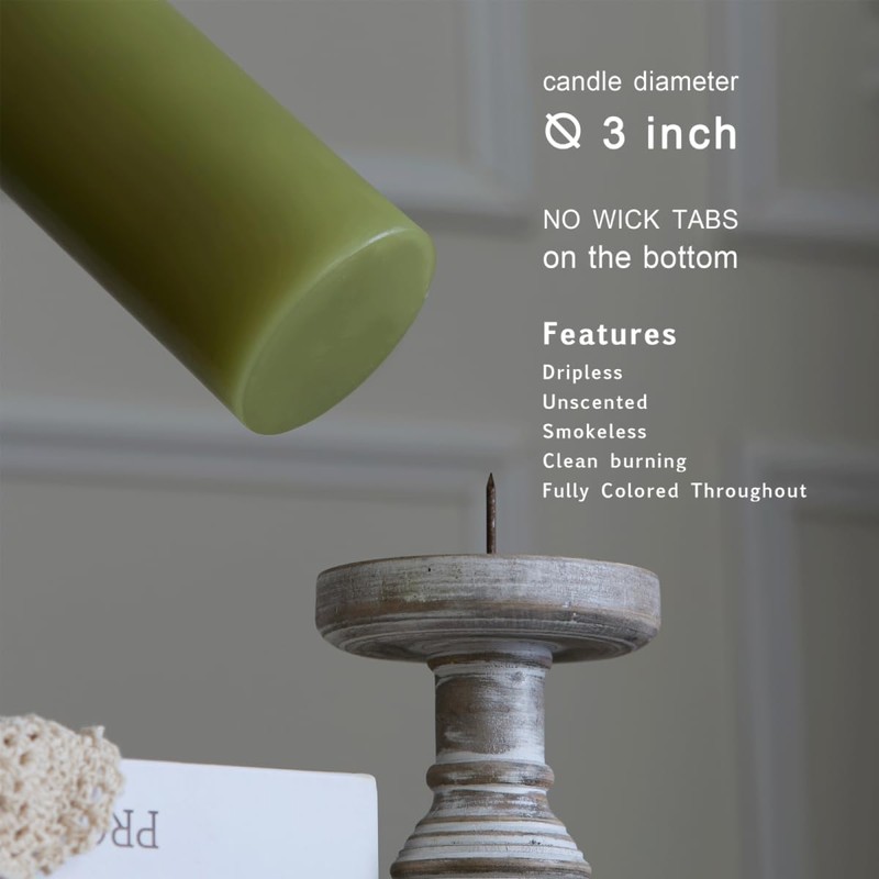 MOZEAL 3" x 4" Hand-Poured Unscented Olive Green Candle, Dripless