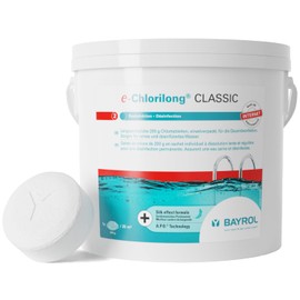 BAYROL e-Chlorilong® Classic 5 kg - Slow Dissolving 200 g Chlorine Tablets for Pool for Continuous Disinfection - Active Chlorine Content 92% - All Filter Types - Dosing Float Pool or Skimmer