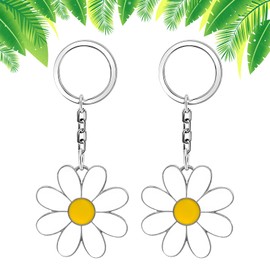 Flower Keyring Charms, 2 Pieces Key Ring Flower Cute Key Ring Enamelled Key Ring for Women for Purses Handbag Gift for Women Girls Flower Lovers, White