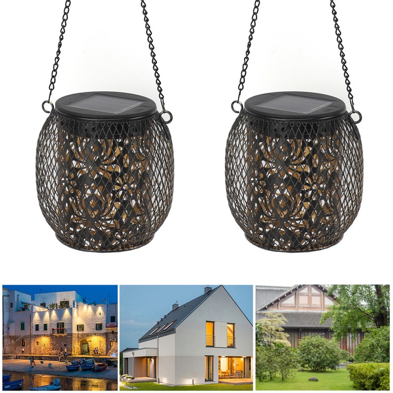 2pcs Outdoor Hanging Solar Lanterns IP65 Waterproof Solar Wrought Iron