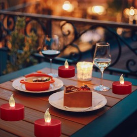 Boakboary Tea Lights Flameless Battery Operated Candles-24 Pack Red LED Flickering Votive Candle Long Lasting 200 Hours, Realistic and Bright for Seasonal Festive Celebrations Decoration