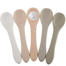Honeydak 5 Pieces Silicone Baby Spoons Kids Utensils Self Feeding Supplies First Stage Baby Heat Resistant Safe Infant Food Spoon for Over 6 Months Boy Girl Toddlers