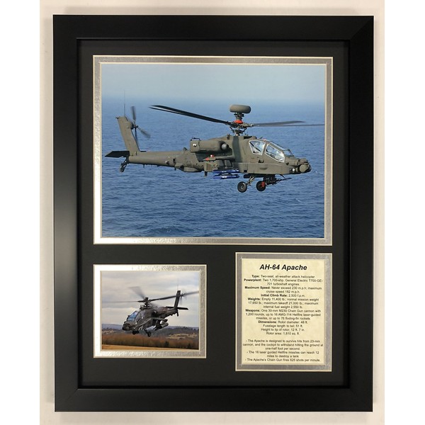 Legends Never Die Ah-64 Apache Helicopter Framed Double Matted Photos, 12" x 15", (14001U)