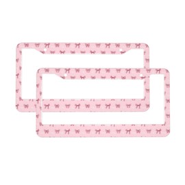 Pink Bow License Plate Frame 2 Pack, Universal Aluminum License Plate Holder Car Accessories with Screws for Women