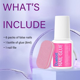 6 Packs (144Pcs) Press On Nails Short Square, False Nails with Glue 8ml & 1 Nail File, French Tip False Nails, Full Cover Stick on Nails for Women