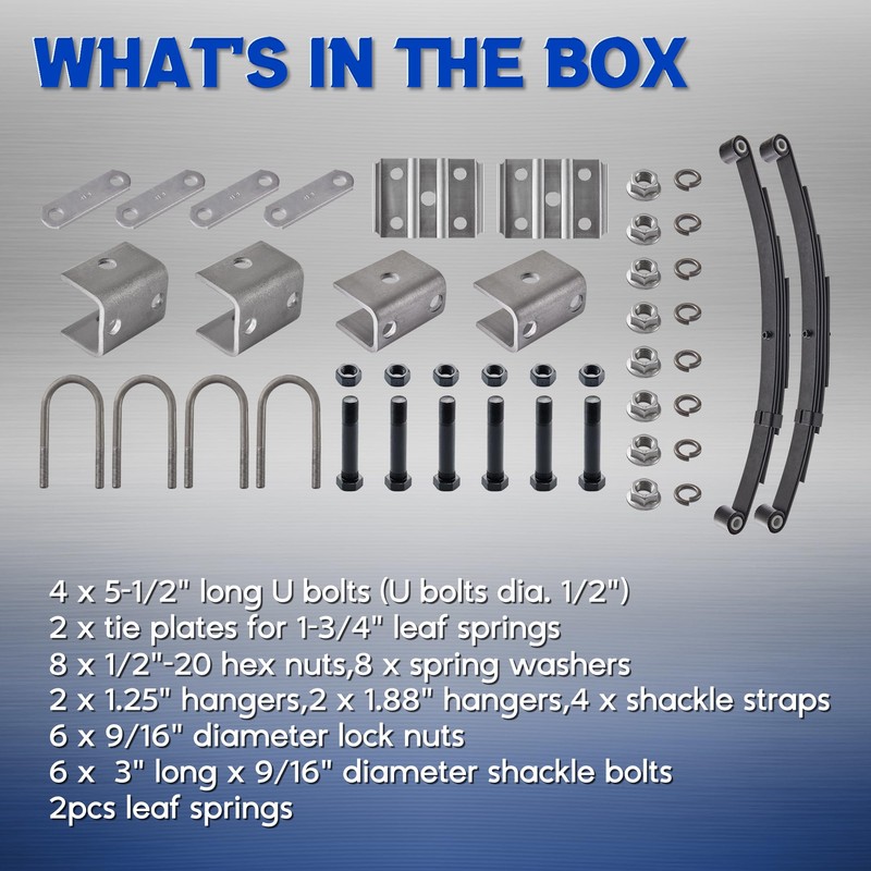 Lonffery 3500lb Tandem Trailer Leaf Spring Kit with 5-1/2" U-Bolts