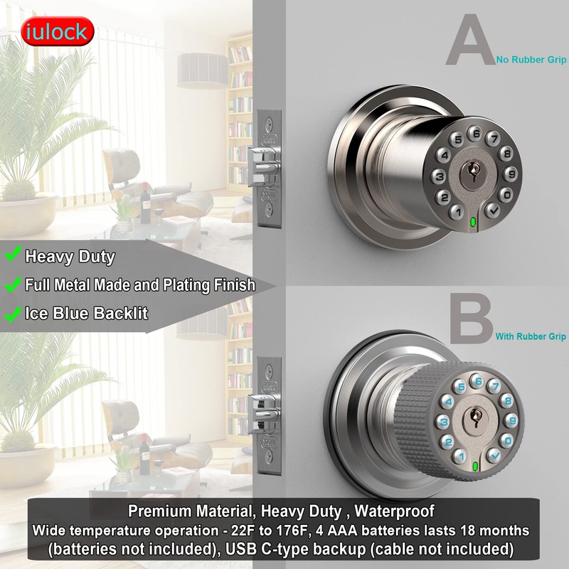 iulock Smart Door Knob with Keypad and Key,Keyless Entry Door