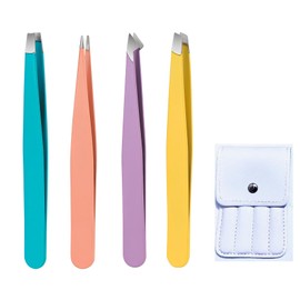 HIGHROCK Eyebrow Tweezers Set, Stainless Steel Slant and Pointed Tips, 4Pcs Precision Hair Removal Tools (Multicolor)