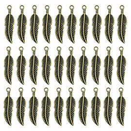30 Pieces Bohemia Feather Series Pendants Antique Bronze Charms for Jewellery Making Accessories Craft Supplies