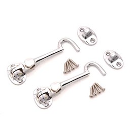 Infinity Decor Pack of 2 Cabin Hook and Eye Solid Brass - Silent Door Latch Lock for Window, Garden Gate, Door - 4" 100mm (Polished Chrome)