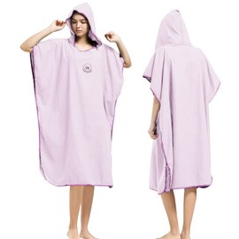 Hiturbo Poncho de Surf de Microfibra, Bata de Baño Cambiante de Traje de Neopreno, Toalla de Playa de Secado Rápido con Capucha (Rosa Claro)