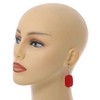 Red Glass Square Drop Earrings with Silver Tone Closure -