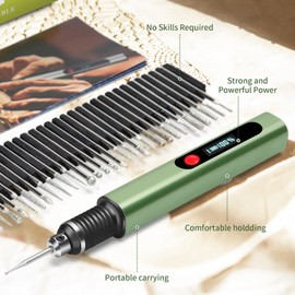 TUBINOONE Engraving Pen, Ultimate Cordless Portable Tool for Artists & DIYers - Engrave 50+ Surfaces - Beginner Friendly - Rechargeable - Free 30 Bits & Mastery Guide & Stencils (Olive Green)