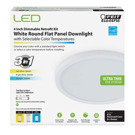 Feit Electric 74202/CA Round, Edge-Lit, Color Selectable 3 in 1 (Soft Bright White/Daylight) for Home, Office, Commercial LED Recessed Ceiling Flat Panel Light, 4 inch Diameter, 3000K/4000K/5000K