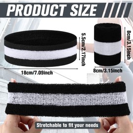 Eurzom 36 Pcs Striped Sweatband Set Include 12 Pcs Sweat Absorbing Neon Headbands and 24 Pcs 80s Athletic Cotton Wristbands for Men Women Sports Gym(Gradient Grey, White)