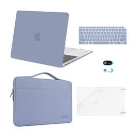 MOSISO Funda Dura Compatible con MacBook Air 13 2022 2021 2020 2019 2018 A2337 M1 A2179 A1932 Retina,Plástico Carcasa Rígida&Bolso&Piel de Teclado&Cubierta Webcam&Protector Pantalla, Gris Lavanda