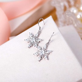 EVER FAITH 925 Sterling Silver Clear CZ Hook Earrings Sparkle Snowflake Winter Party Ear Accessories Jewelry For Women