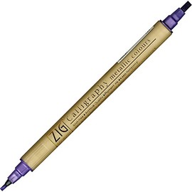 Kuretake Zig MS8400124 Memory System Metallic Violet Twin Marker Calligraphy Pen - 2.0mm & 3.5mm