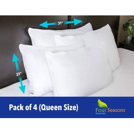 Queen Size Waterproof Pillow Protectors (Set of 4) – Zippered Allergy Pillowcase Cover Dust Proof Encasement