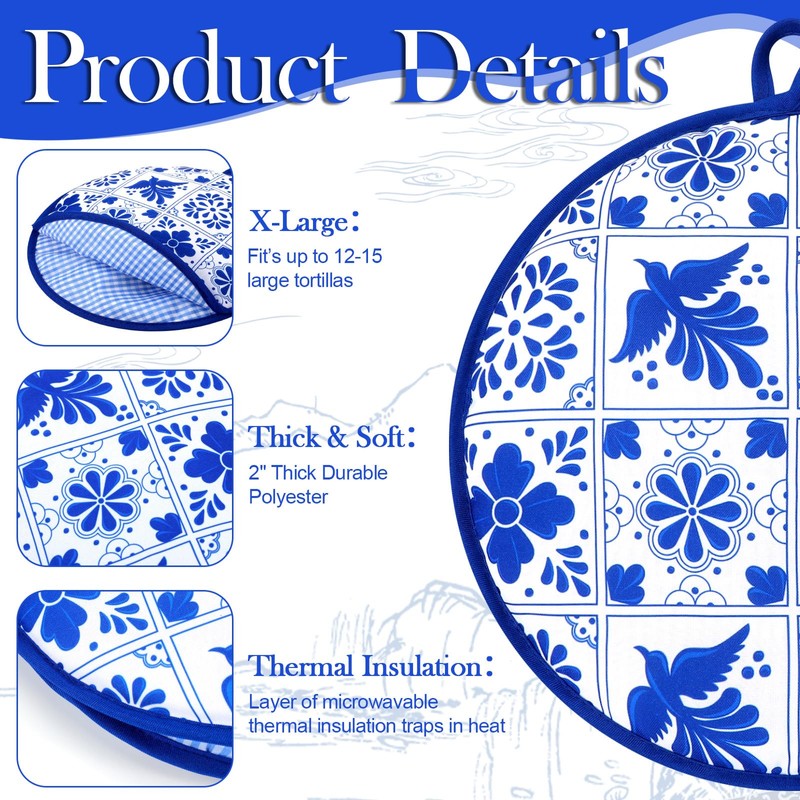 Honeydak 2 Pcs 12 Inch Tortilla Warmer Pouch, Microwavable Insulated
