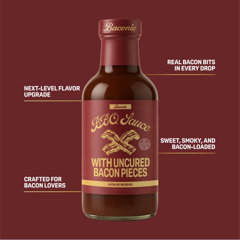 Baconic BBQ Sauce with Real Bacon Bits – Low Sugar,