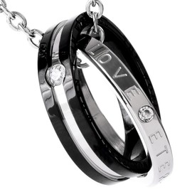 SEIYA INTERNATIONAL Necklace, Men's, Ring Necklace, Pendant, Stainless Steel Accessory, Stainless Steel, Cubic Zirconia