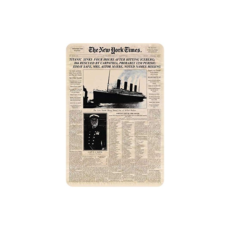 Schatzmix Tin Sign New York Times Newspaper Titanic Metal Sign