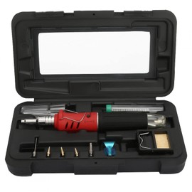 Butane Soldering Iron, Cordless Gas Soldering Gun Iron Kit, Portable Professional Soldering Iron Set, 10PCS HS-1115K Multi-Function Butane Gas Soldering Iron(Handle Red)
