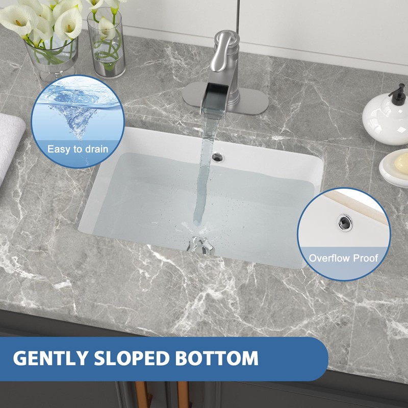 Couoko 18x12 Inch Undermount Bathroom Sink with Rectangular Bottom White