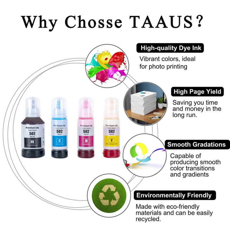 TAAUS T502 Ink Bottle Replacement 502 use for Epson Expression
