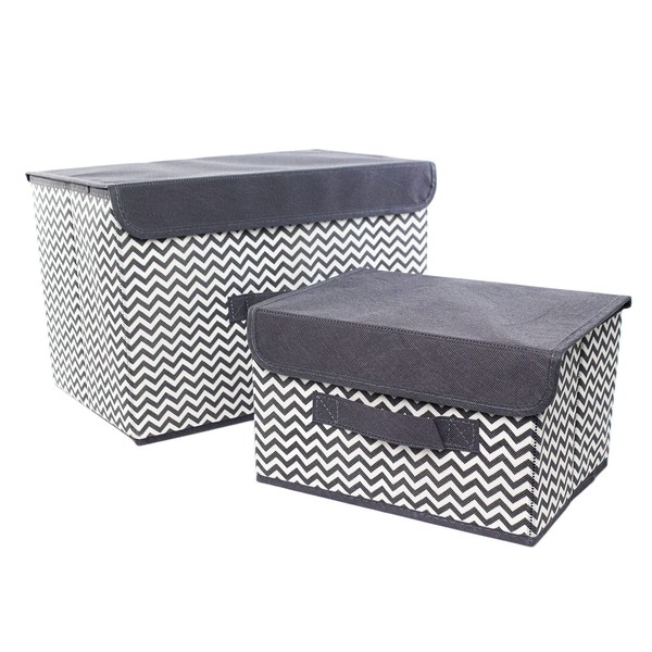 Clay Roberts Storage Baskets with Lids, Pack of 2 Storage Chests, Grey & White, Fabric Storage Boxes Set for Storage Organiser Units, Homes and Offices