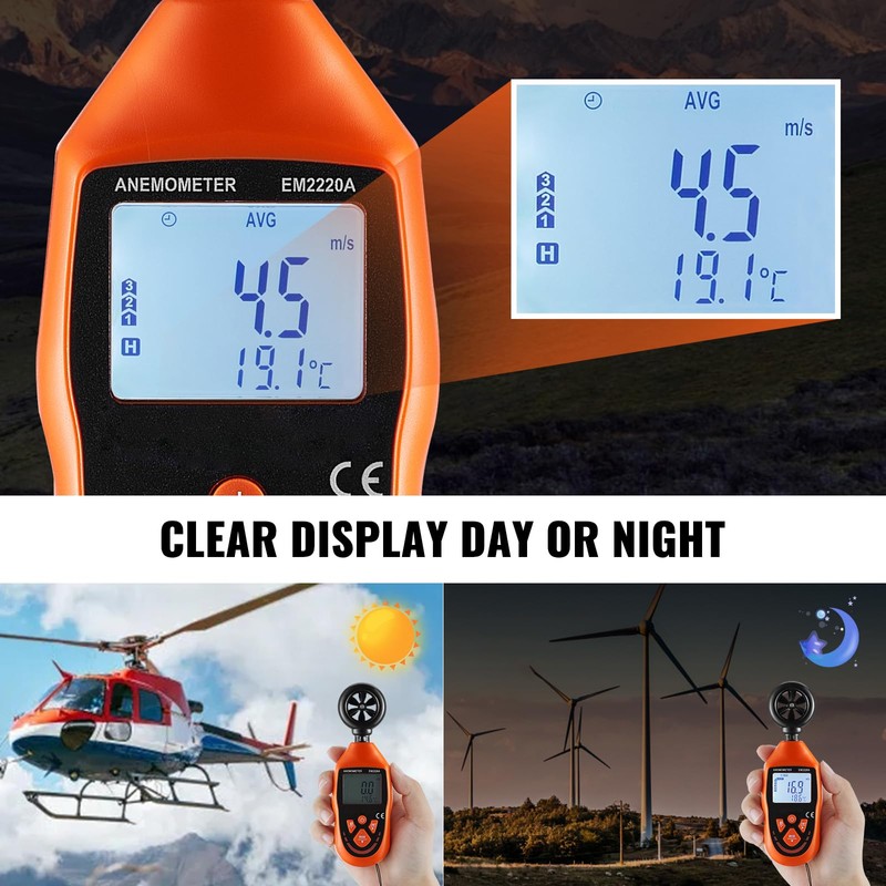 Happybuy Handheld Anemometer, 14℉-113℉, Digital Wind Speed Meter Gauge with