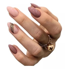 Press on nail beautiful Paquete 24 Piezas Uñas Postizas Decoradas Cortas Almendra