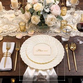 U-QE 60PCS Ivory Plastic Plates for Party – Scalloped Disposable Plates Heavy Duty & Elegant – Include 30 10.25" Dinner & 30 7.25" Dessert Plate - Perfect for Party & Wedding