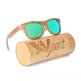 Ynport Mens/Womens Polarized Full Charcoal Bamboo Frame Classic Wooden Coated Sunglasses, vintage Eyewear, Floating Wayfarer