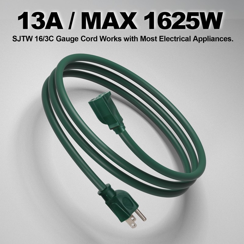 EP 6FT Green Outdoor Extension Cord, 16/3 SJTW Heavy Duty